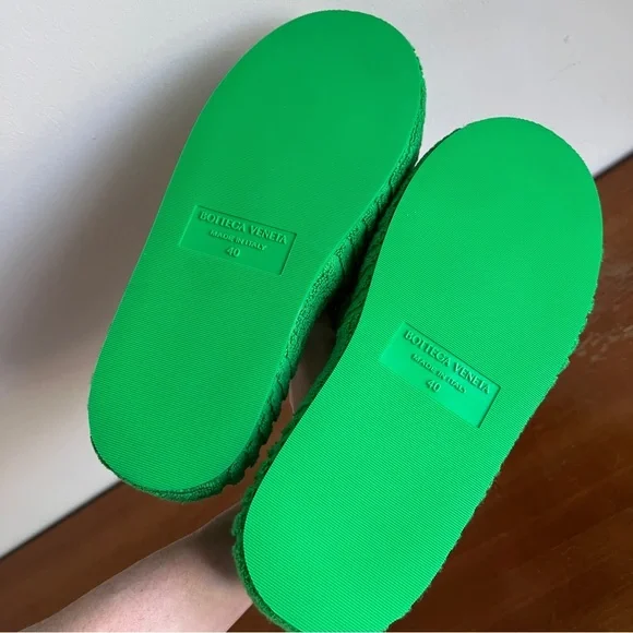 Bottega Veneta Terry Green Slides